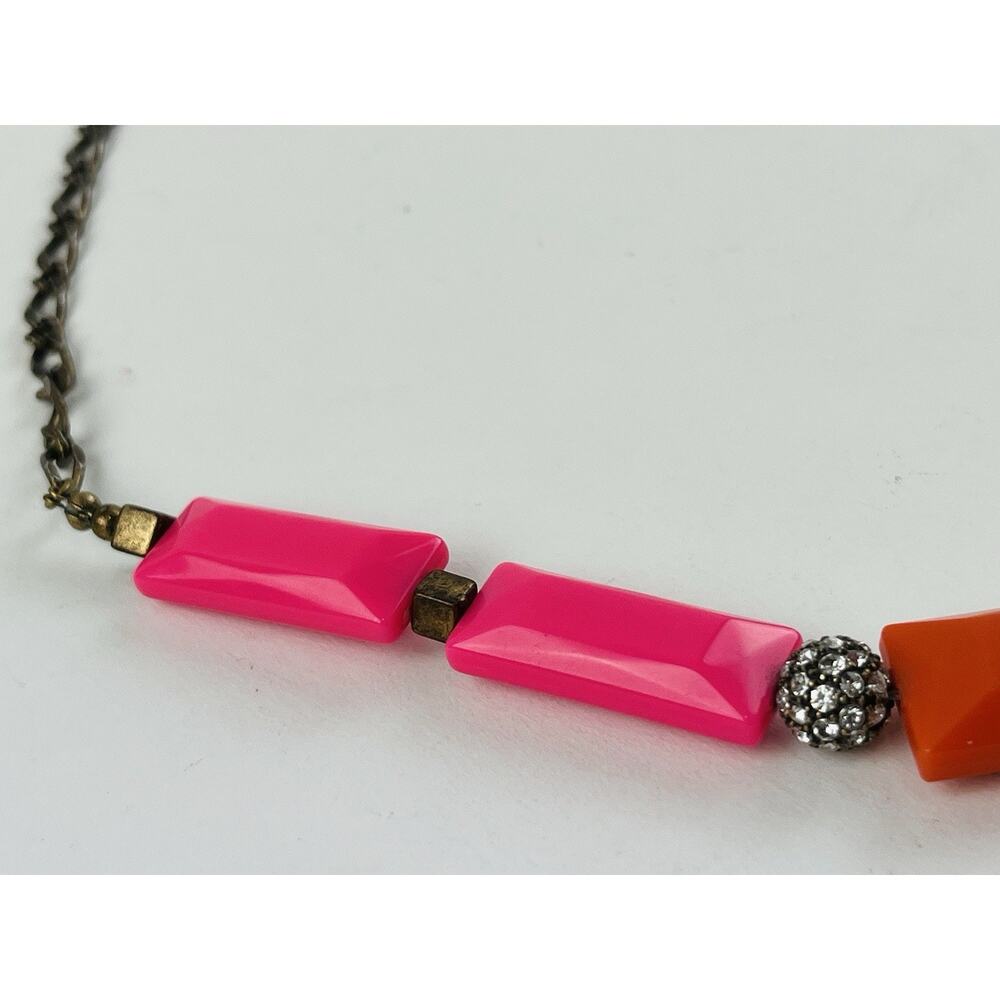 J. Crew Pink Orange Pave Crystal Bead Necklace Balls Gemoetric Elongated Y2k 80s - Picture 8 of 15